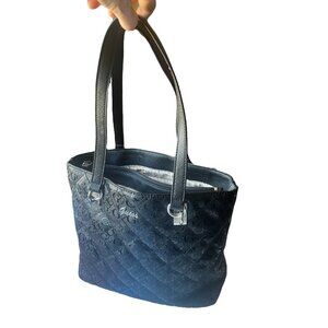 Guess Patent Leather Handbag Quilted Black Tote Logo Purse